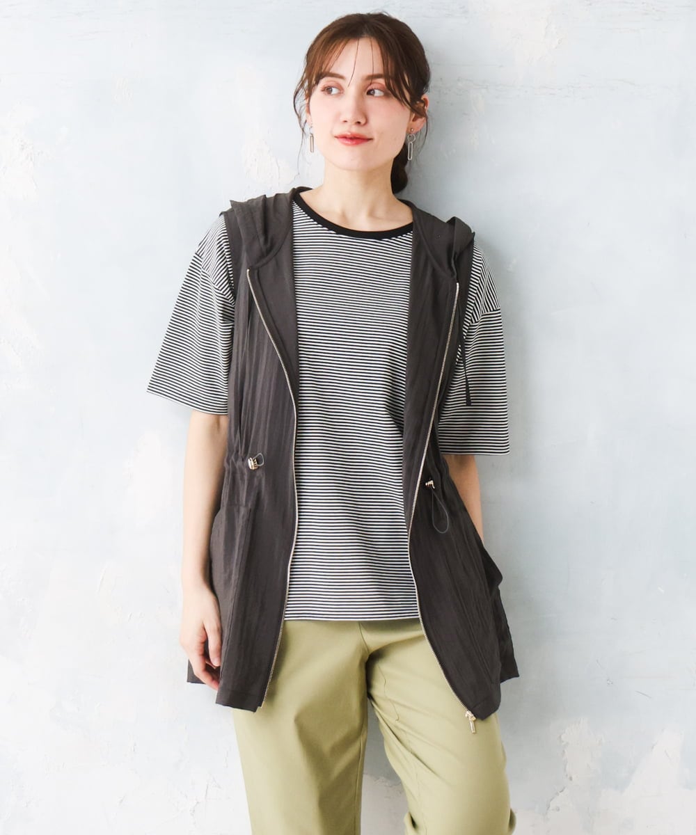 OLJFD11099 eur3(エウルキューブ) 【WEB先行販売】【大きいサイズ】フーディ―ジレ ダークグレー