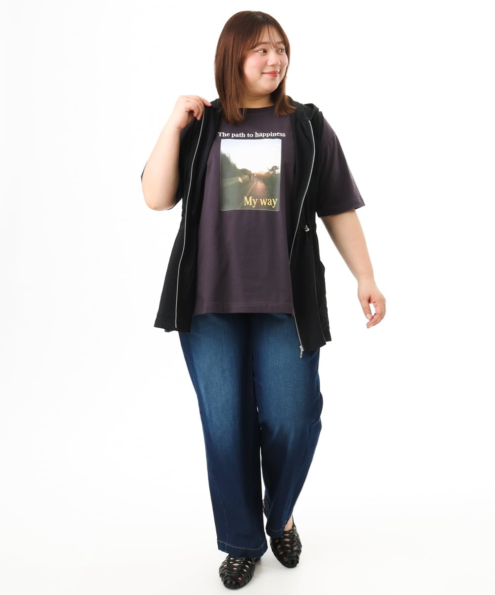 OLJFD11099 eur3(エウルキューブ) 【WEB先行販売】【大きいサイズ】フーディ―ジレ ブラック