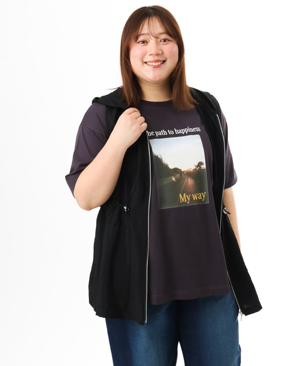 OLJFD11099 eur3(エウルキューブ) 【WEB先行販売】【大きいサイズ】フーディ―ジレ ブラック