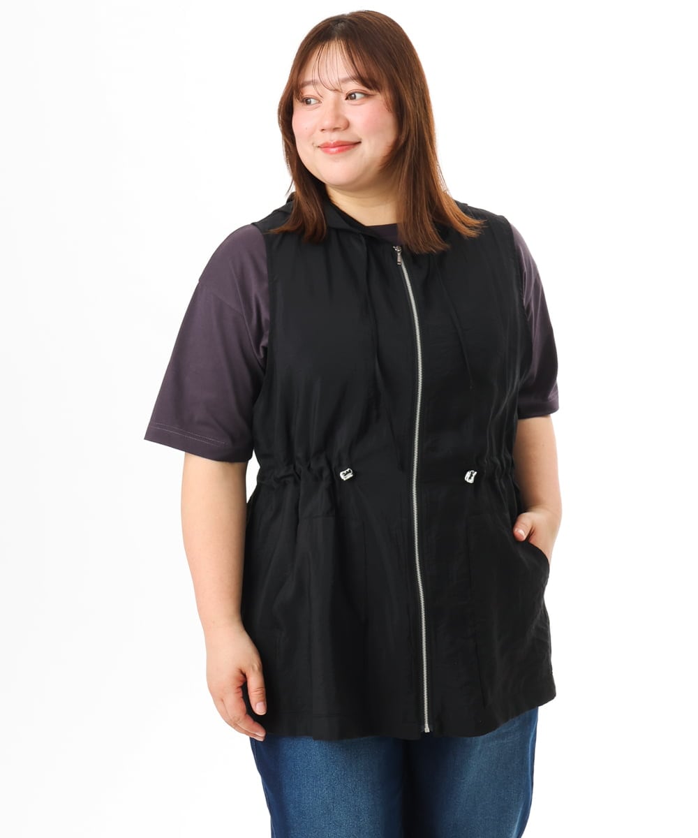 OLJFD11099 eur3(エウルキューブ) 【WEB先行販売】【大きいサイズ】フーディ―ジレ ブラック