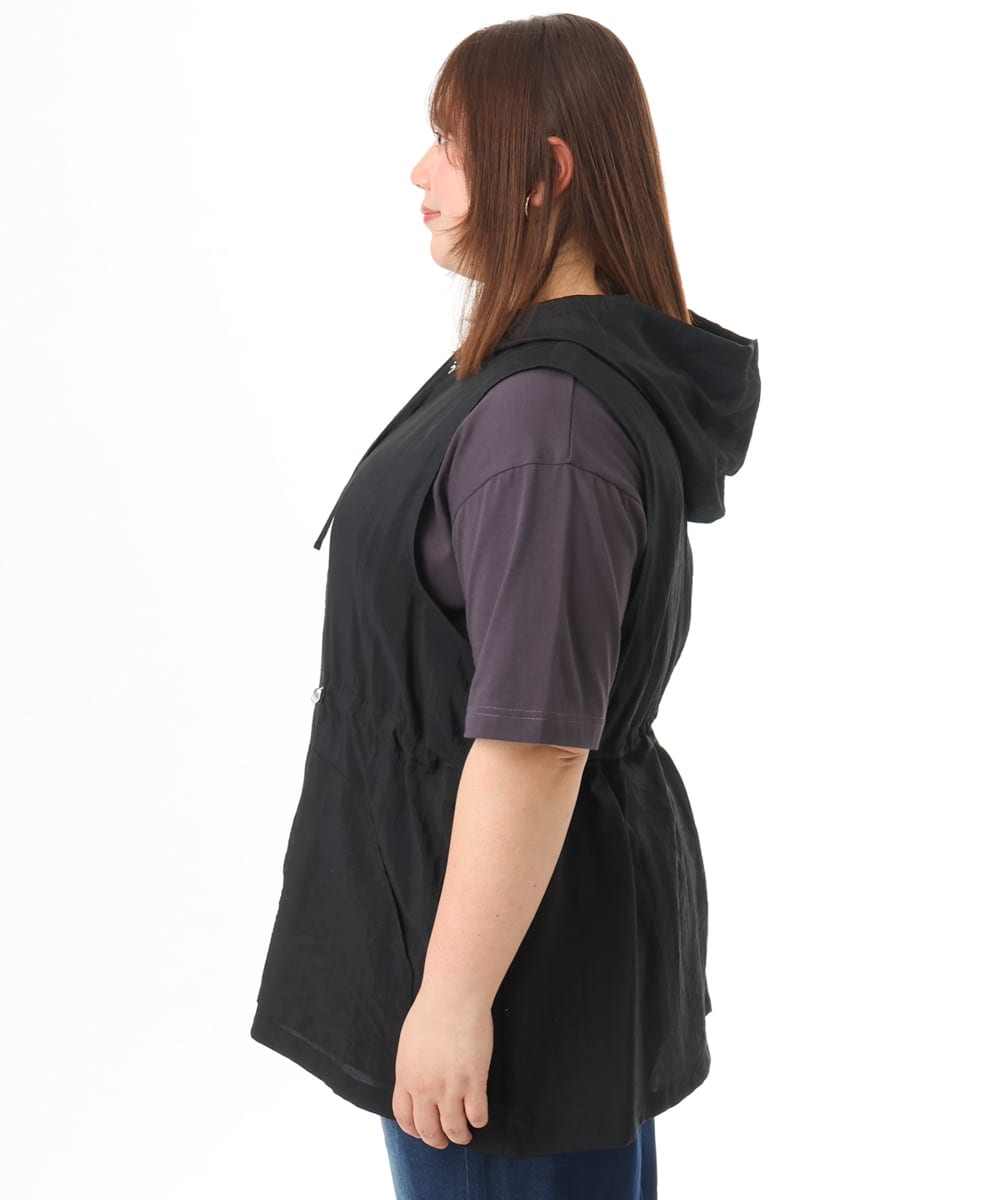 OLJFD11099 eur3(エウルキューブ) 【WEB先行販売】【大きいサイズ】フーディ―ジレ ブラック