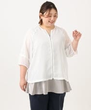 OLJGA06119 eur3(エウルキューブ) 【WEB先行販売】【大きいサイズ】コクーンスリーブメッシュジャケット ホワイト(90)
