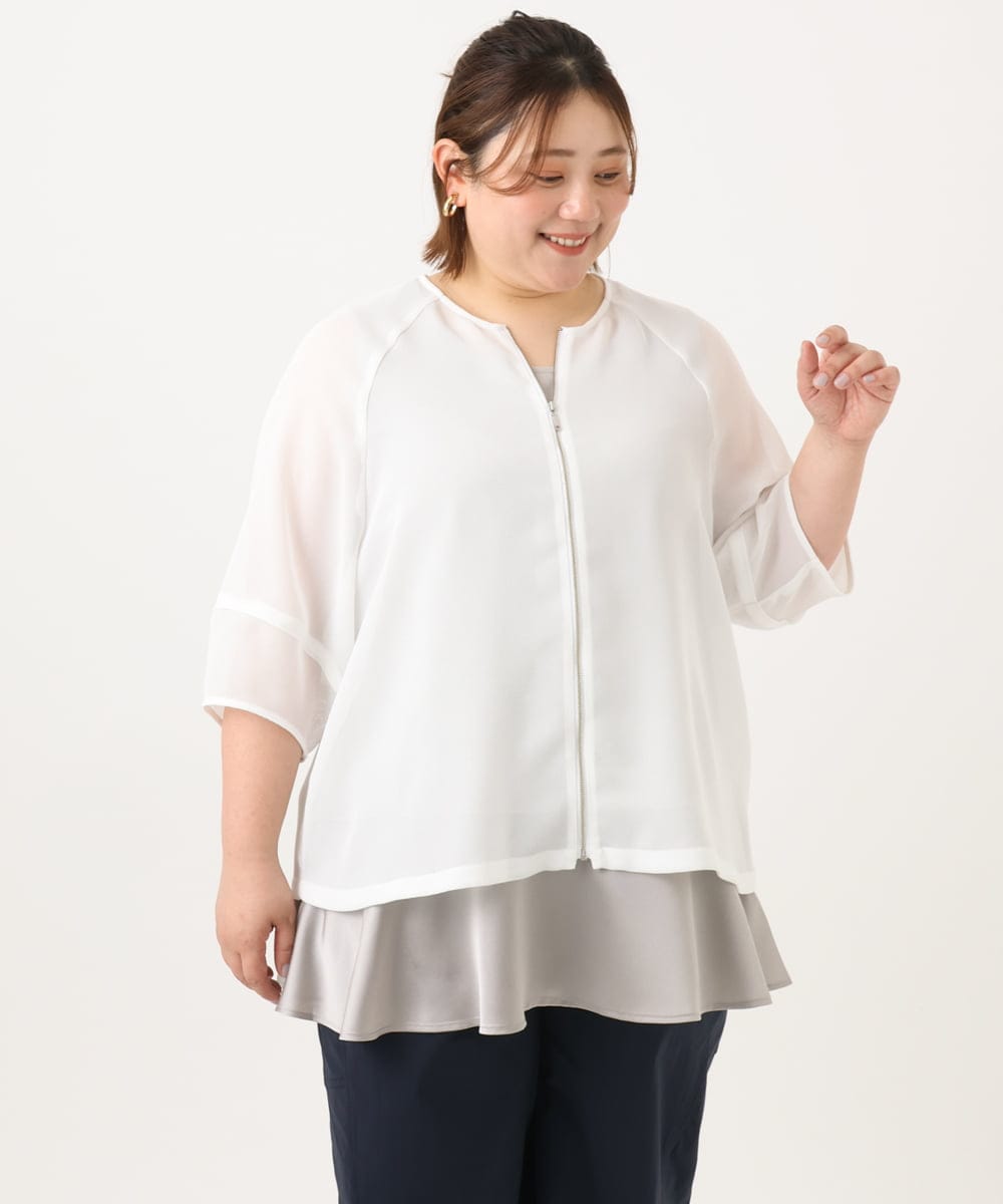 OLJGA06119 eur3(エウルキューブ) 【WEB先行販売】【大きいサイズ】コクーンスリーブメッシュジャケット ホワイト(90)