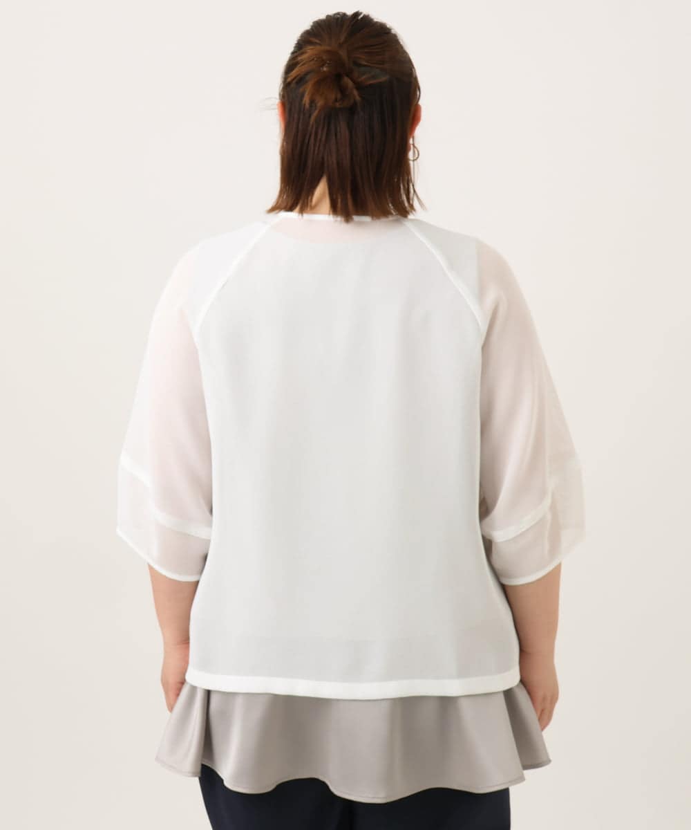 OLJGA06119 eur3(エウルキューブ) 【WEB先行販売】【大きいサイズ】コクーンスリーブメッシュジャケット ホワイト(90)