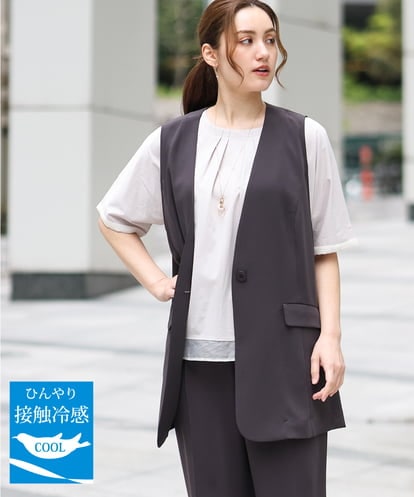 OLJGA09149 eur3 【大きいサイズ/接触冷感】カノコVネックジレ