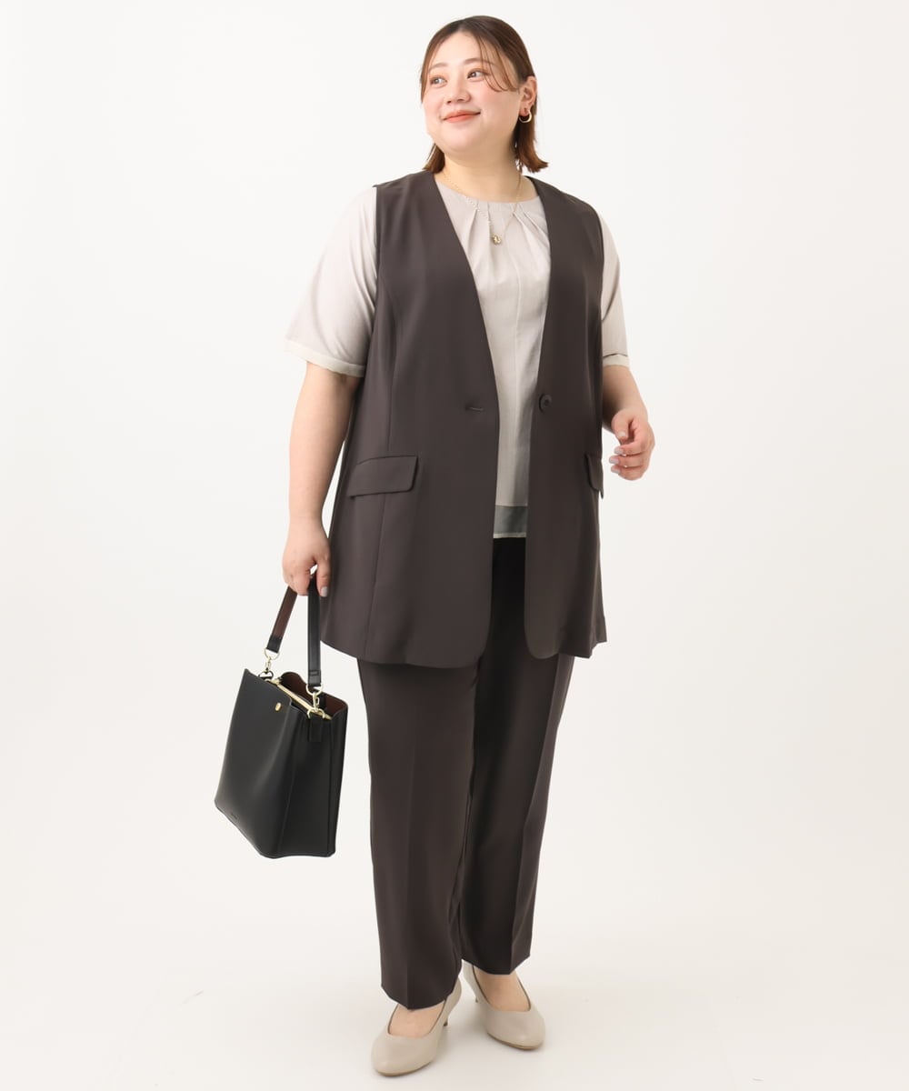 OLJGA09149 eur3(エウルキューブ) 【大きいサイズ/接触冷感】カノコVネックジレ ダークグレー(93)