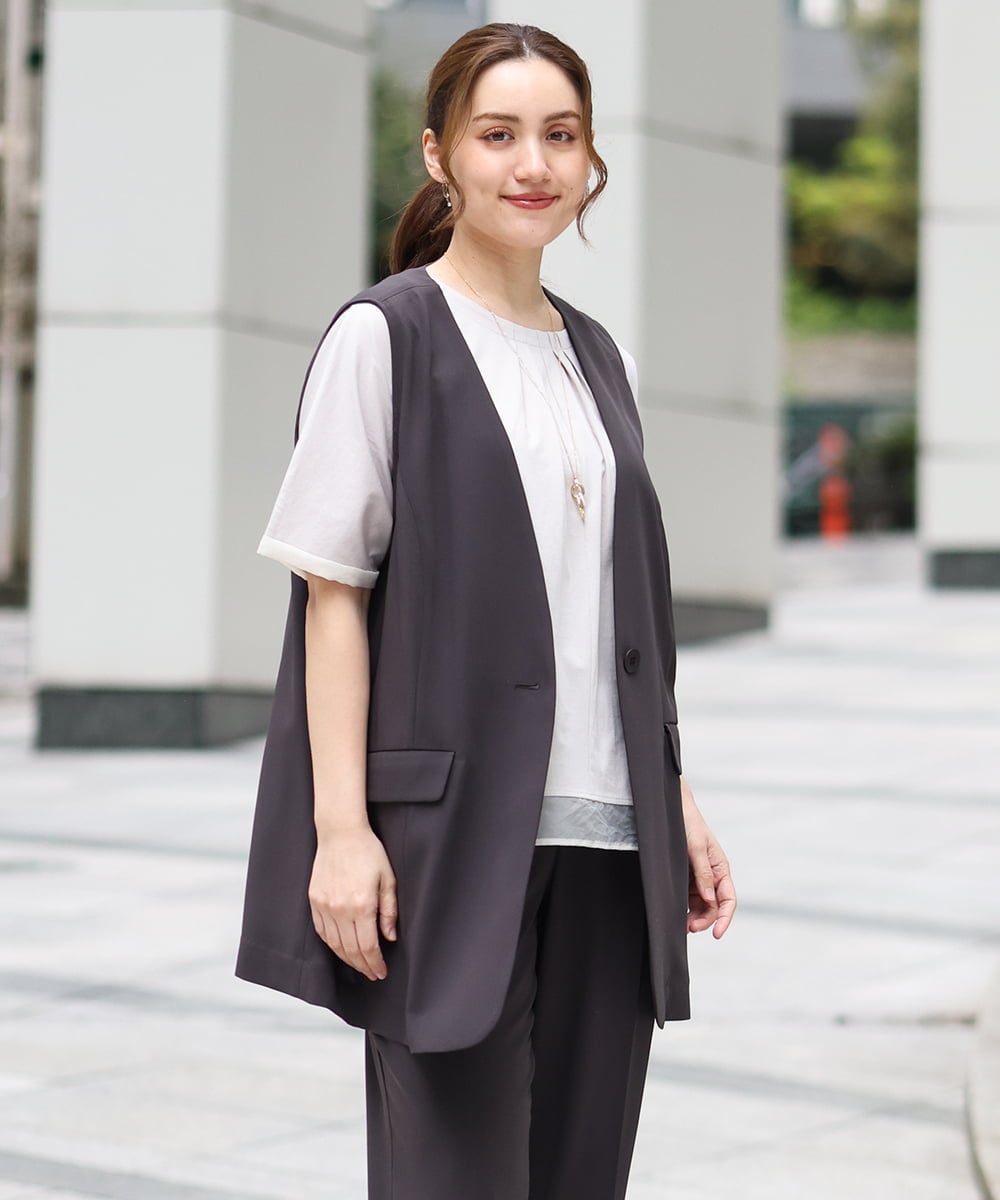 OLJGA09149 eur3(エウルキューブ) 【大きいサイズ/接触冷感】カノコVネックジレ ダークグレー(93)
