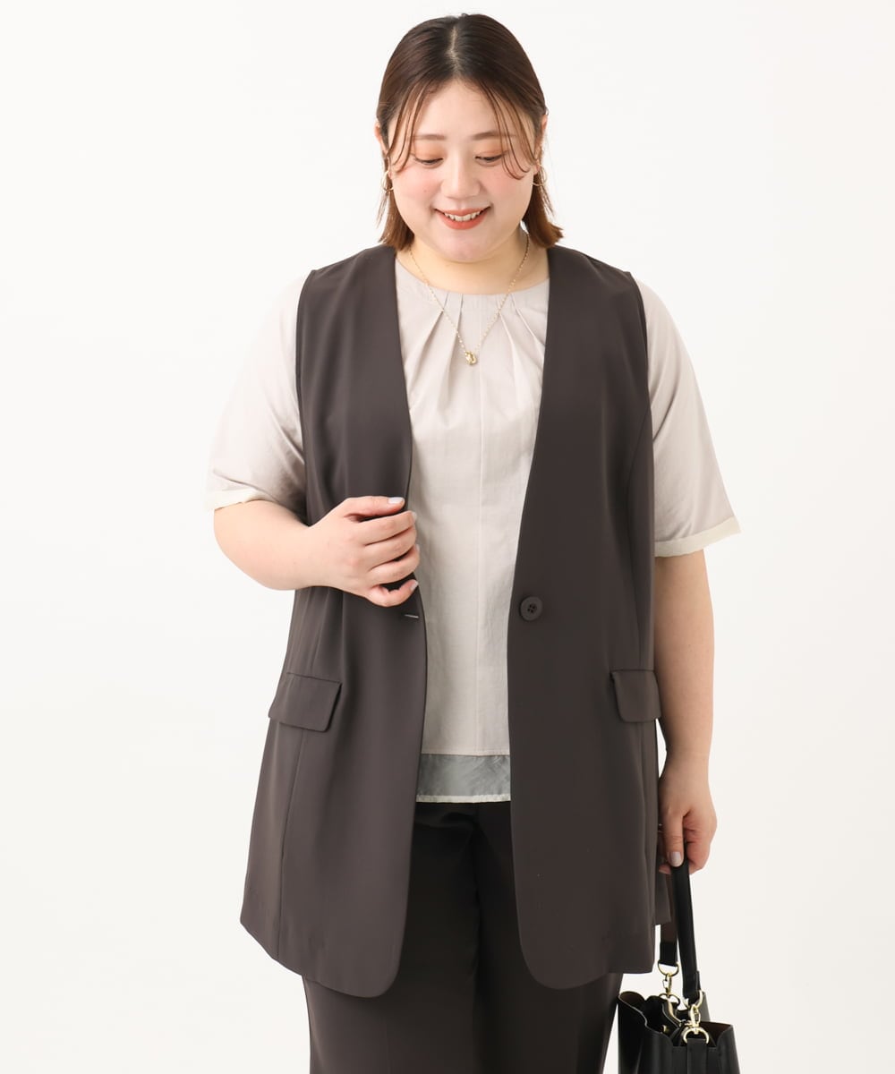 OLJGA09149 eur3(エウルキューブ) 【大きいサイズ/接触冷感】カノコVネックジレ ダークグレー(93)