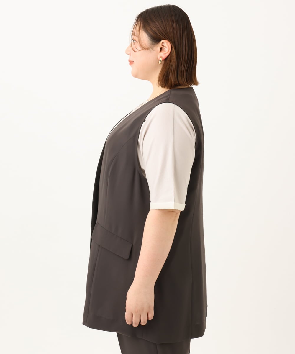 OLJGA09149 eur3(エウルキューブ) 【大きいサイズ/接触冷感】カノコVネックジレ ダークグレー(93)
