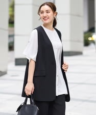 OLJGA09149 eur3(エウルキューブ) 【大きいサイズ/接触冷感】カノコVネックジレ ブラック(94)