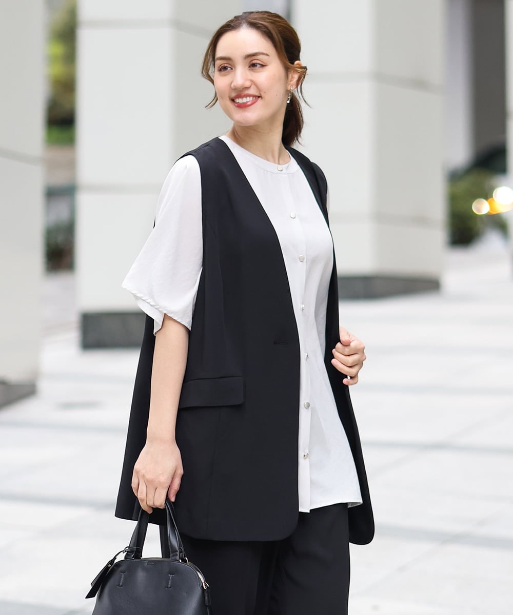 OLJGA09149 eur3(エウルキューブ) 【大きいサイズ/接触冷感】カノコVネックジレ ブラック(94)