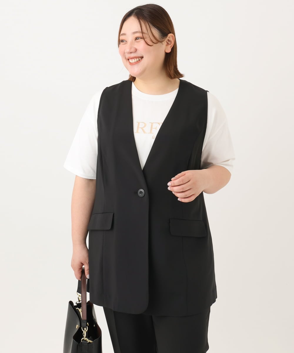 OLJGA09149 eur3(エウルキューブ) 【大きいサイズ/接触冷感】カノコVネックジレ ブラック(94)