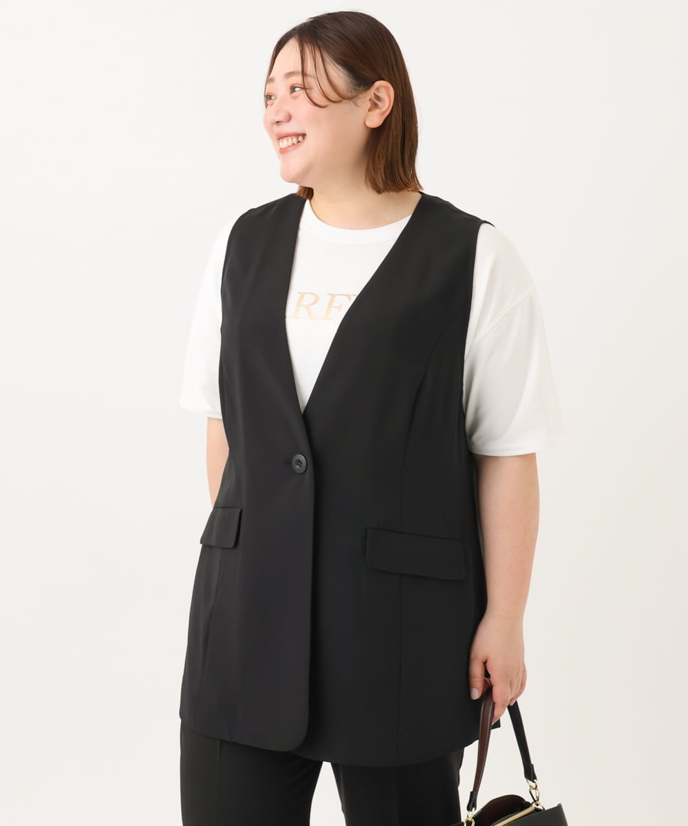 OLJGA09149 eur3(エウルキューブ) 【大きいサイズ/接触冷感】カノコVネックジレ ブラック(94)