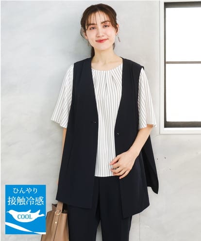 OLJGD04149 eur3 【大きいサイズ/機能素材】洗えるカノコVネックジレ