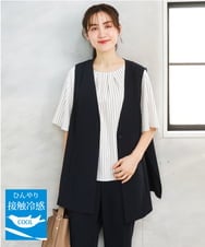 OLJGD04149 eur3(エウルキューブ) 【大きいサイズ/機能素材】洗えるカノコVネックジレ ネイビー