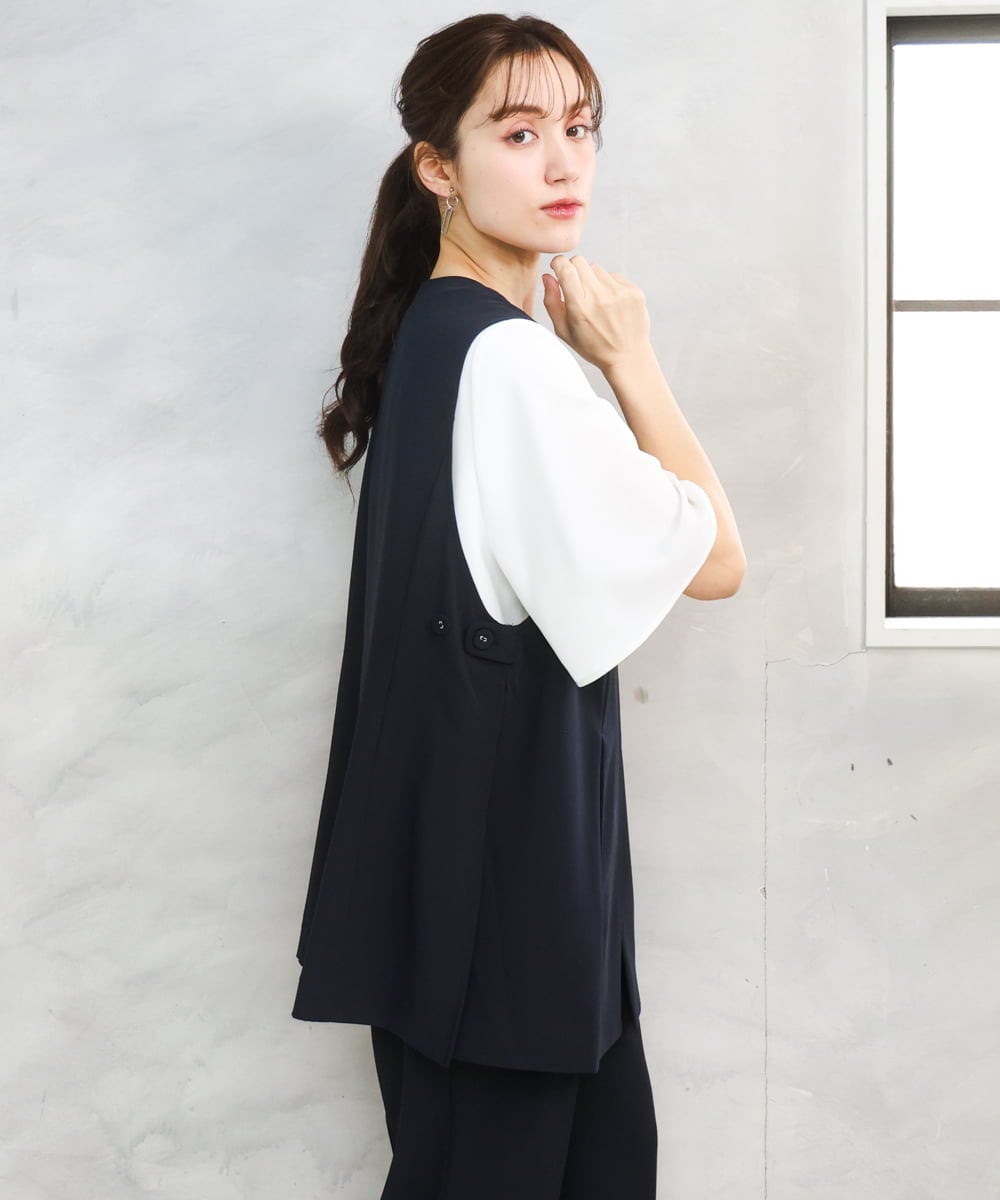 OLJGD04149 eur3(エウルキューブ) 【大きいサイズ/機能素材】洗えるカノコVネックジレ ネイビー