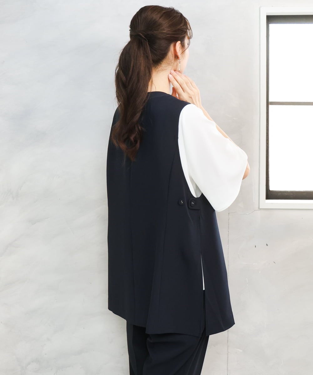 OLJGD04149 eur3(エウルキューブ) 【大きいサイズ/機能素材】洗えるカノコVネックジレ ネイビー