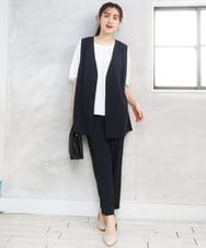 OLJGD04149 eur3(エウルキューブ) 【大きいサイズ/機能素材】洗えるカノコVネックジレ ネイビー