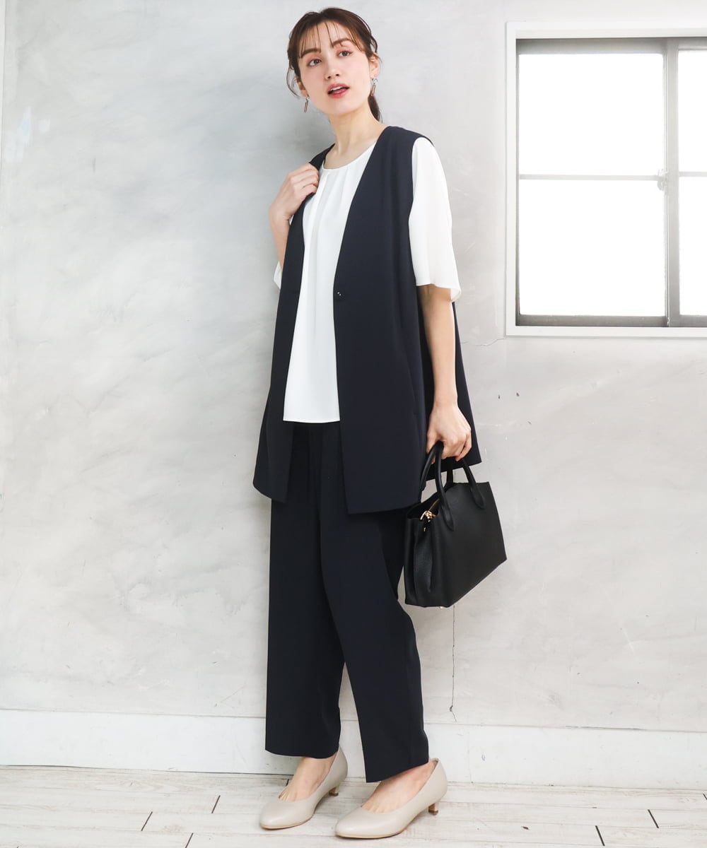 OLJGD04149 eur3(エウルキューブ) 【大きいサイズ/機能素材】洗えるカノコVネックジレ ネイビー