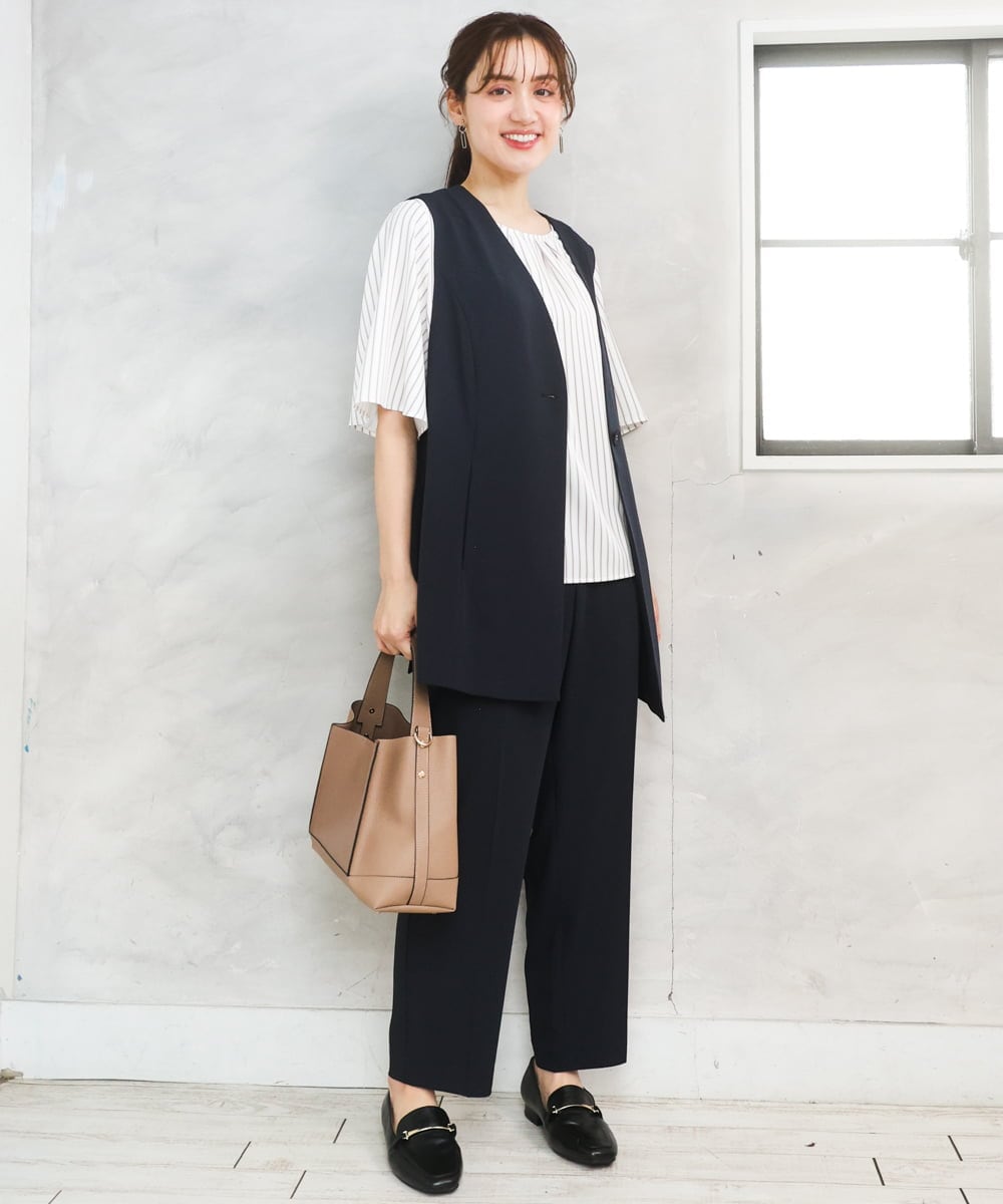 OLJGD04149 eur3(エウルキューブ) 【大きいサイズ/機能素材】洗えるカノコVネックジレ ネイビー