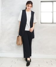 OLJGD04149 eur3(エウルキューブ) 【大きいサイズ/機能素材】洗えるカノコVネックジレ ネイビー