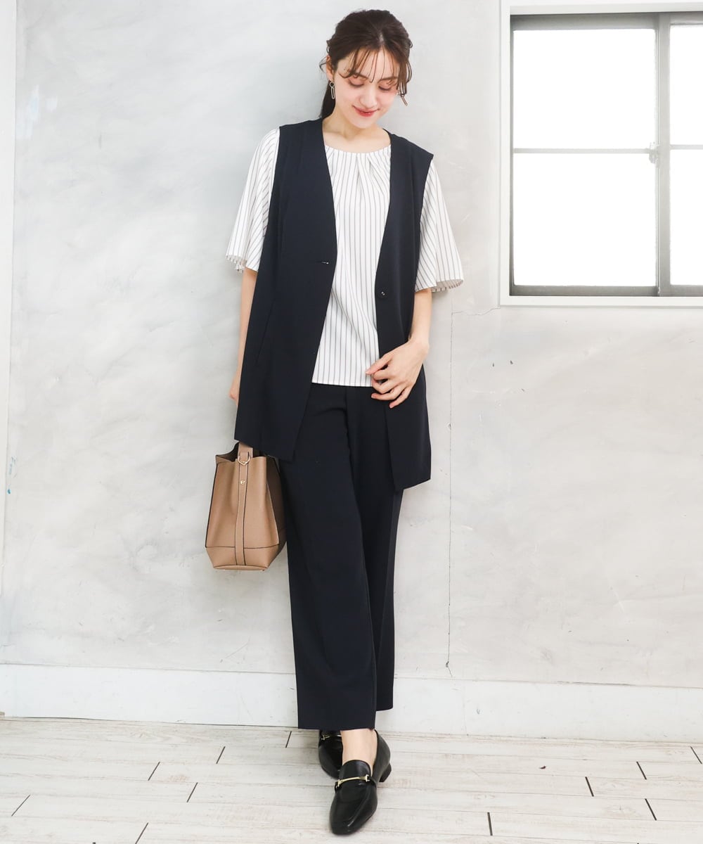 OLJGD04149 eur3(エウルキューブ) 【大きいサイズ/機能素材】洗えるカノコVネックジレ ネイビー