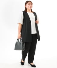 OLJGD04149 eur3(エウルキューブ) 【大きいサイズ/機能素材】洗えるカノコVネックジレ ブラック