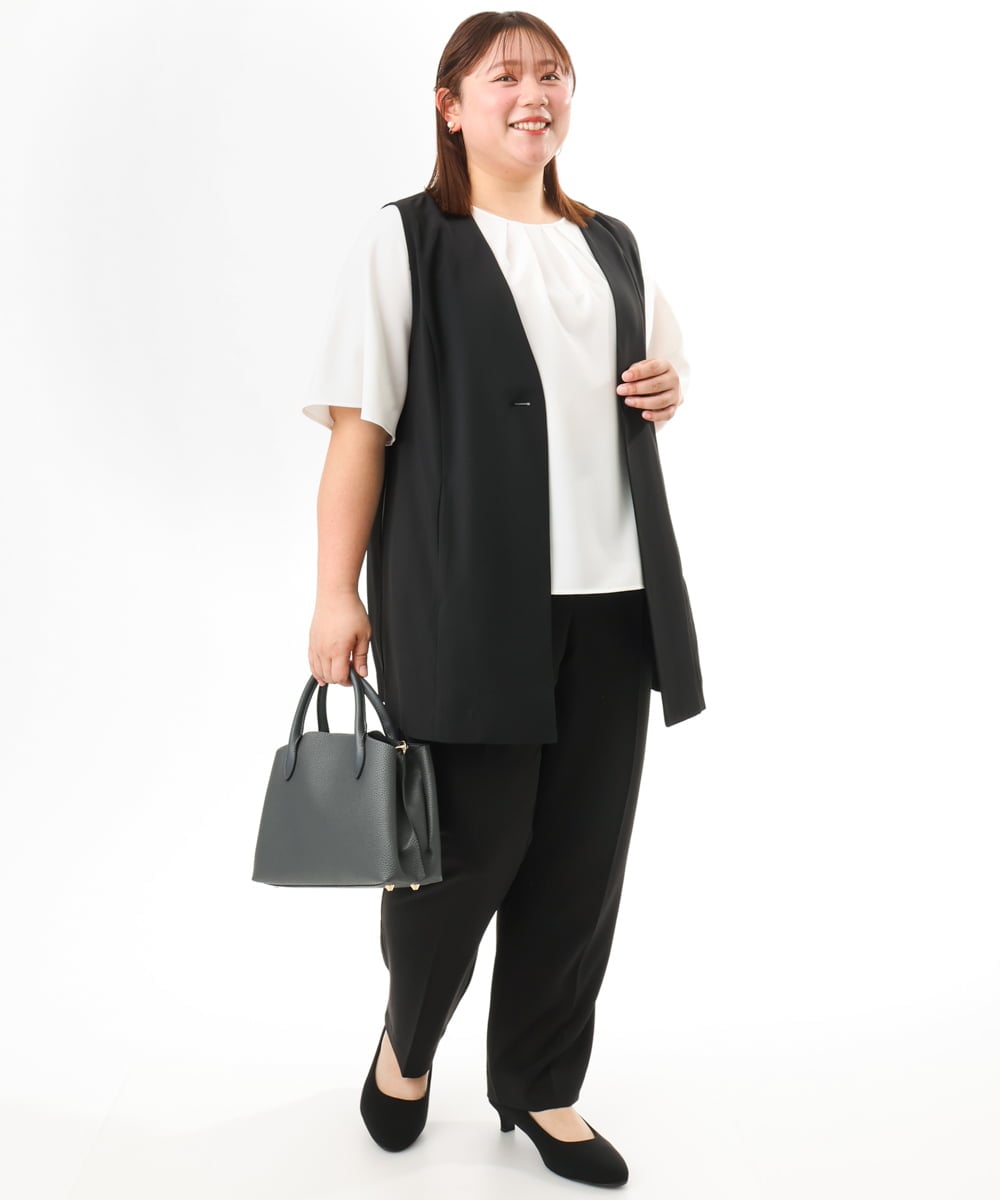 OLJGD04149 eur3(エウルキューブ) 【大きいサイズ/機能素材】洗えるカノコVネックジレ ブラック