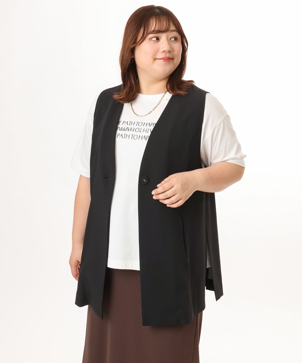 OLJGD04149 eur3(エウルキューブ) 【大きいサイズ/機能素材】洗えるカノコVネックジレ ブラック