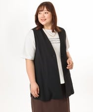 OLJGD04149 eur3(エウルキューブ) 【大きいサイズ/機能素材】洗えるカノコVネックジレ ブラック