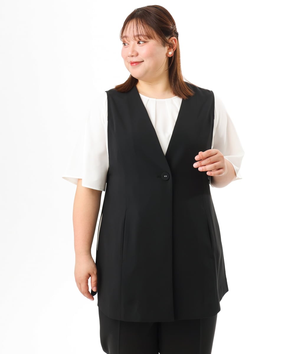 OLJGD04149 eur3(エウルキューブ) 【大きいサイズ/機能素材】洗えるカノコVネックジレ ブラック