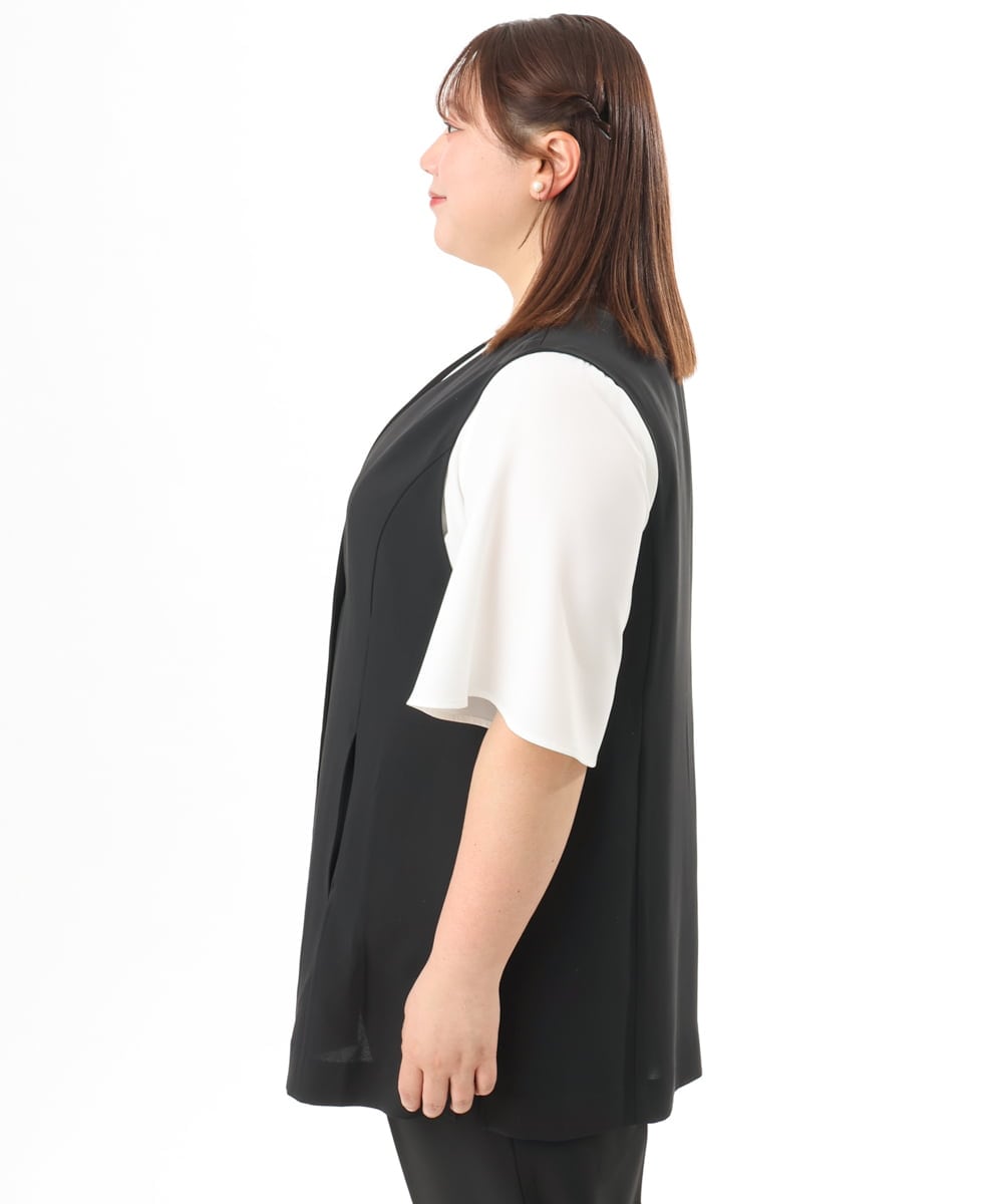 OLJGD04149 eur3(エウルキューブ) 【大きいサイズ/機能素材】洗えるカノコVネックジレ ブラック