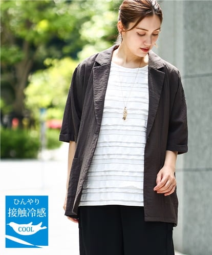OLJHA10169 eur3 【WEB先行販売】【大きいサイズ/接触冷感】シアーハーフスリーブジャケット