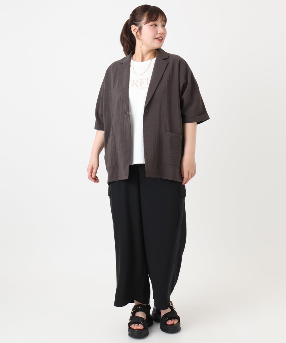OLJHA10169 eur3(エウルキューブ) 【WEB先行販売】【大きいサイズ/接触冷感】シアーハーフスリーブジャケット ダークグレー(93)