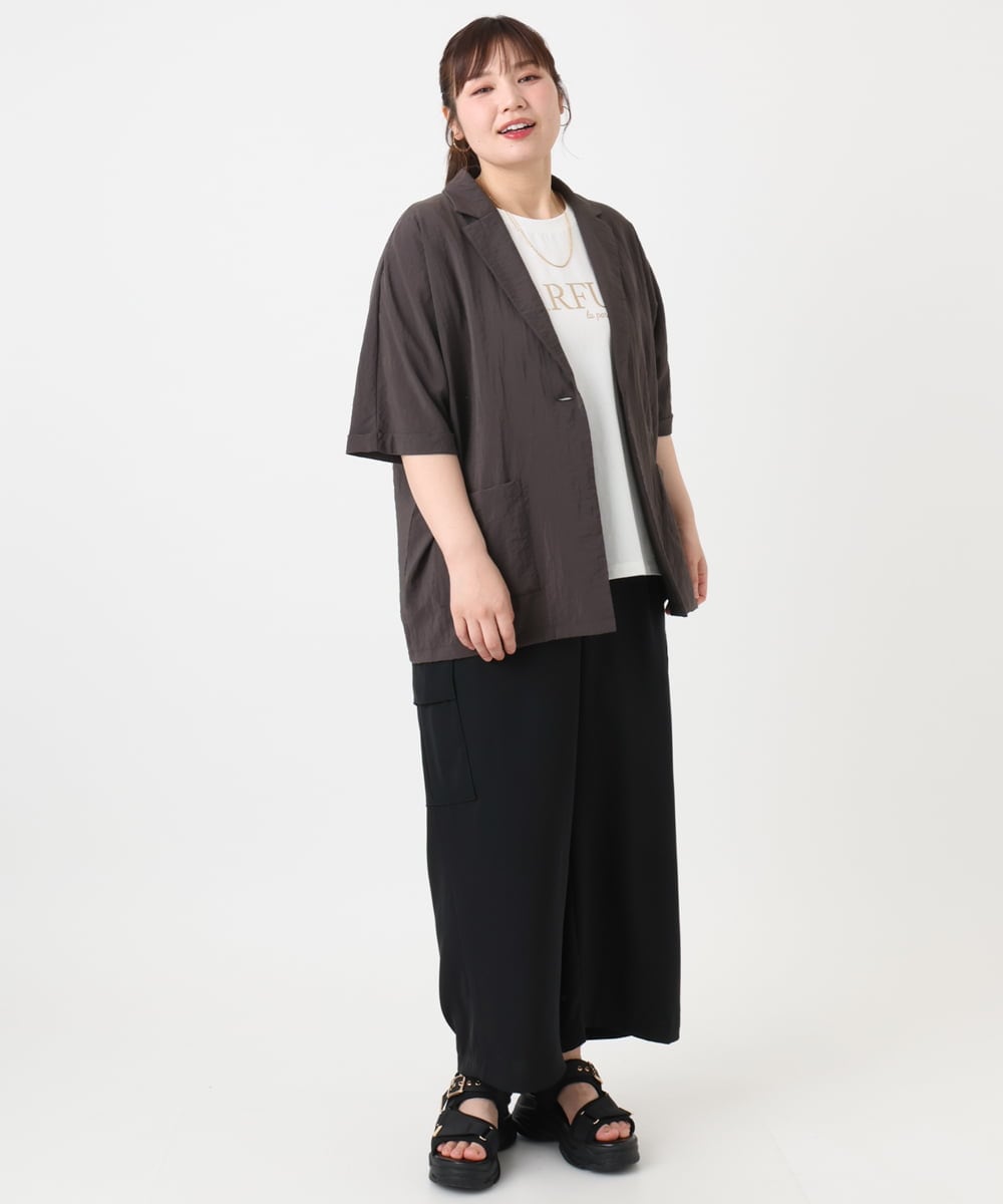 OLJHA10169 eur3(エウルキューブ) 【WEB先行販売】【大きいサイズ/接触冷感】シアーハーフスリーブジャケット ダークグレー(93)