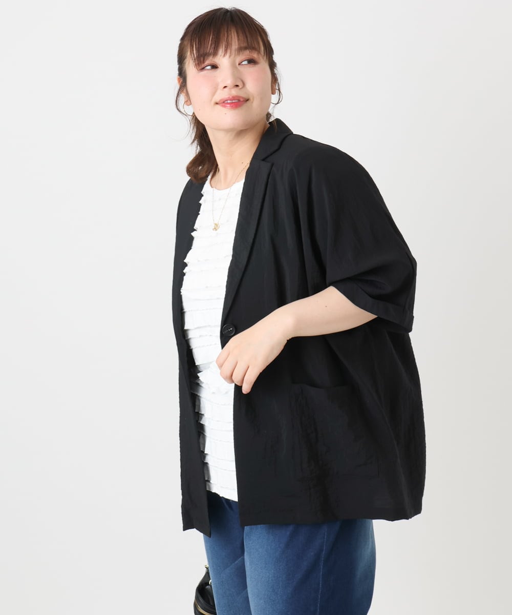 OLJHA10169 eur3(エウルキューブ) 【WEB先行販売】【大きいサイズ/接触冷感】シアーハーフスリーブジャケット ブラック(94)