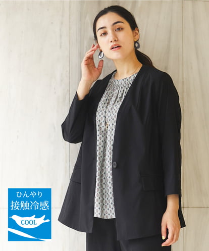 OLJHP06160 eur3 【大きいサイズ/11号サイズあり/セットアップ対応】接触冷感ノーカラーストレッチジャケット