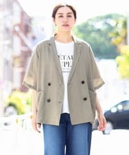 OLJHV09139 eur3(エウルキューブ) 【大きいサイズ】半袖ジャケット カーキ(36)