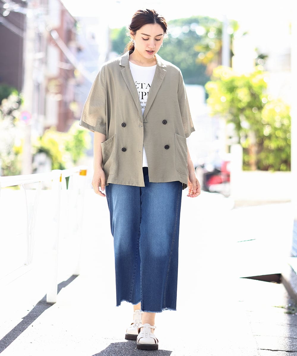 OLJHV09139 eur3(エウルキューブ) 【大きいサイズ】半袖ジャケット カーキ(36)