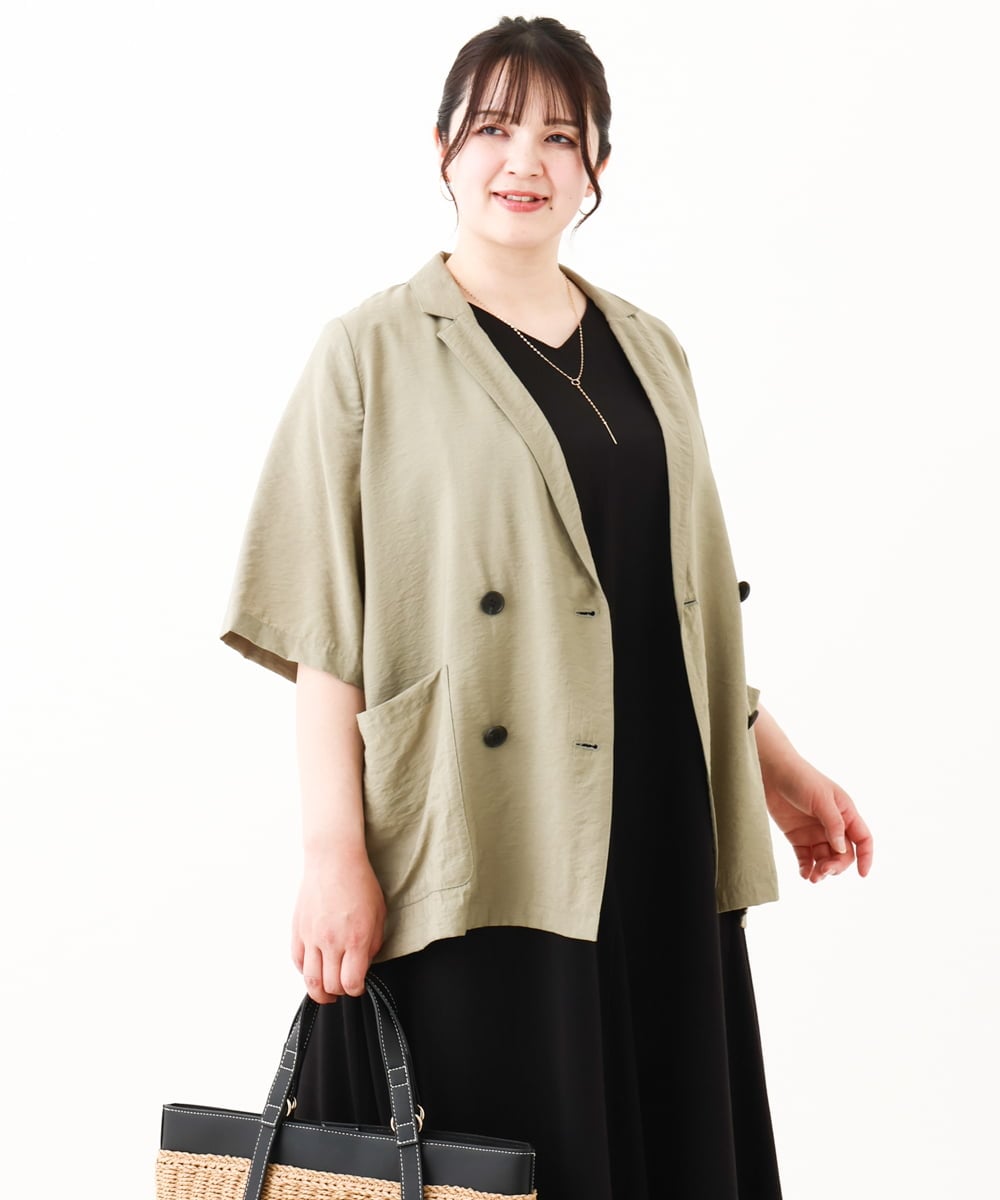 OLJHV09139 eur3(エウルキューブ) 【大きいサイズ】半袖ジャケット カーキ(36)