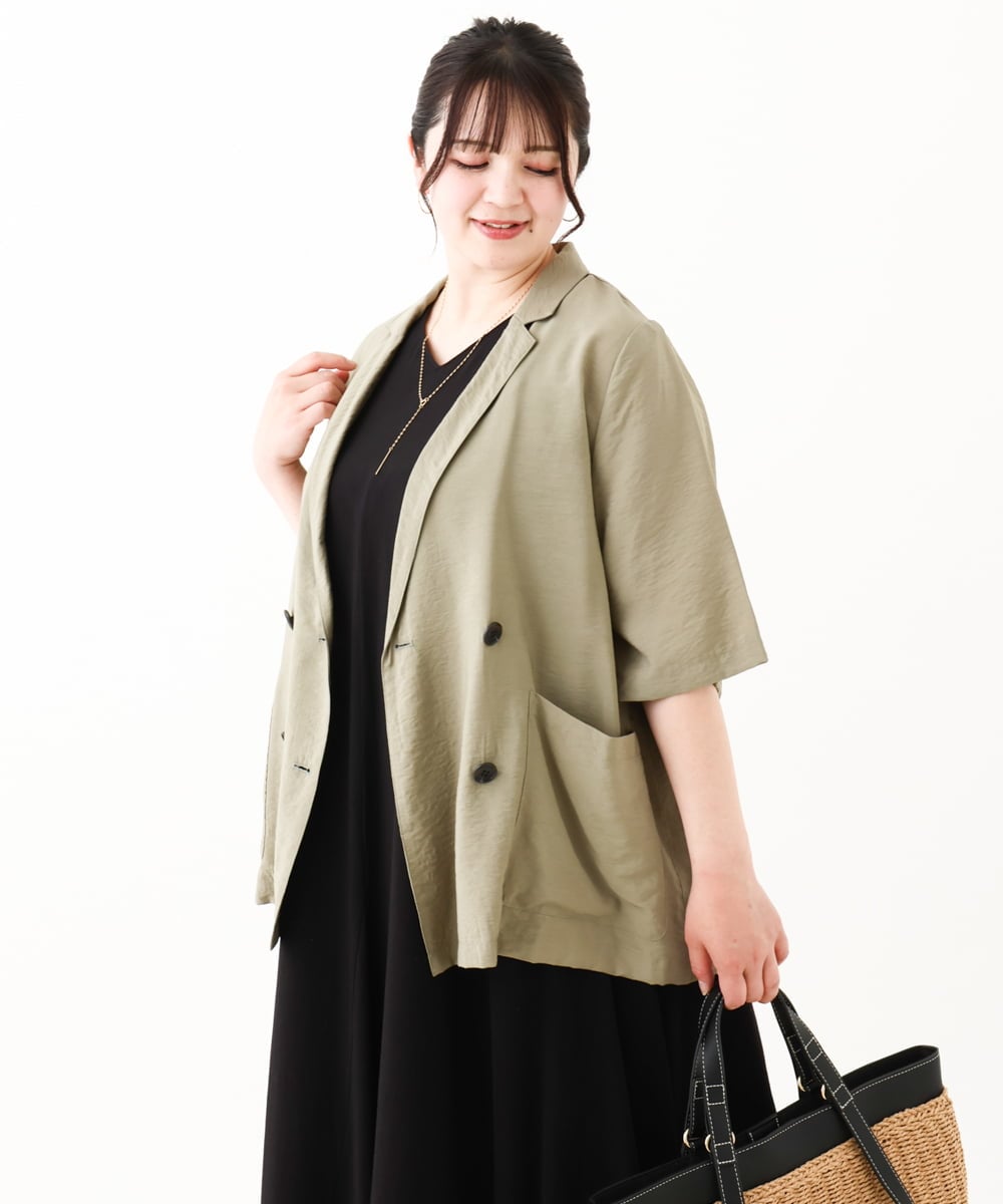 OLJHV09139 eur3(エウルキューブ) 【大きいサイズ】半袖ジャケット カーキ(36)