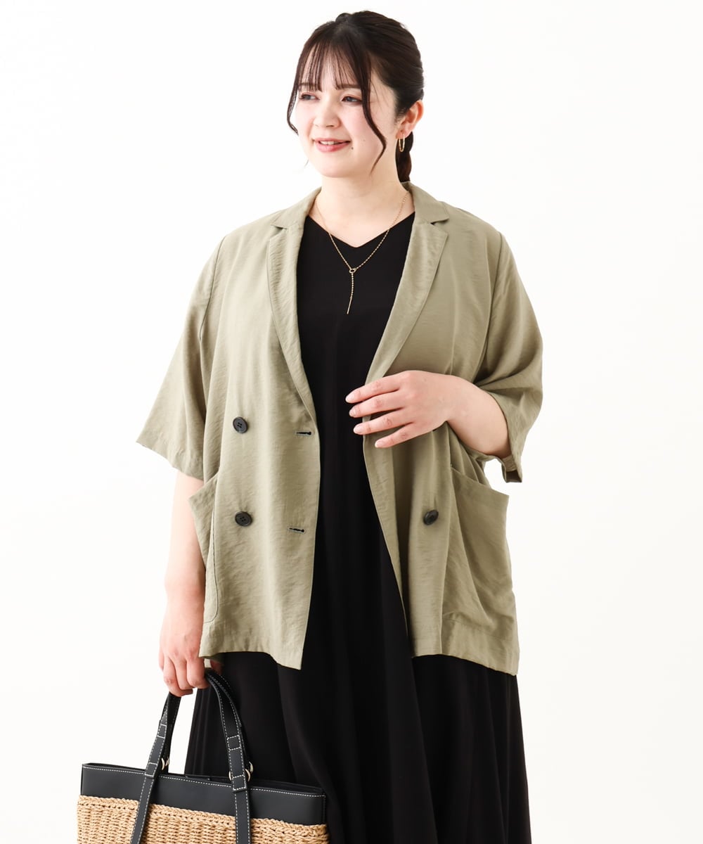OLJHV09139 eur3(エウルキューブ) 【大きいサイズ】半袖ジャケット カーキ(36)