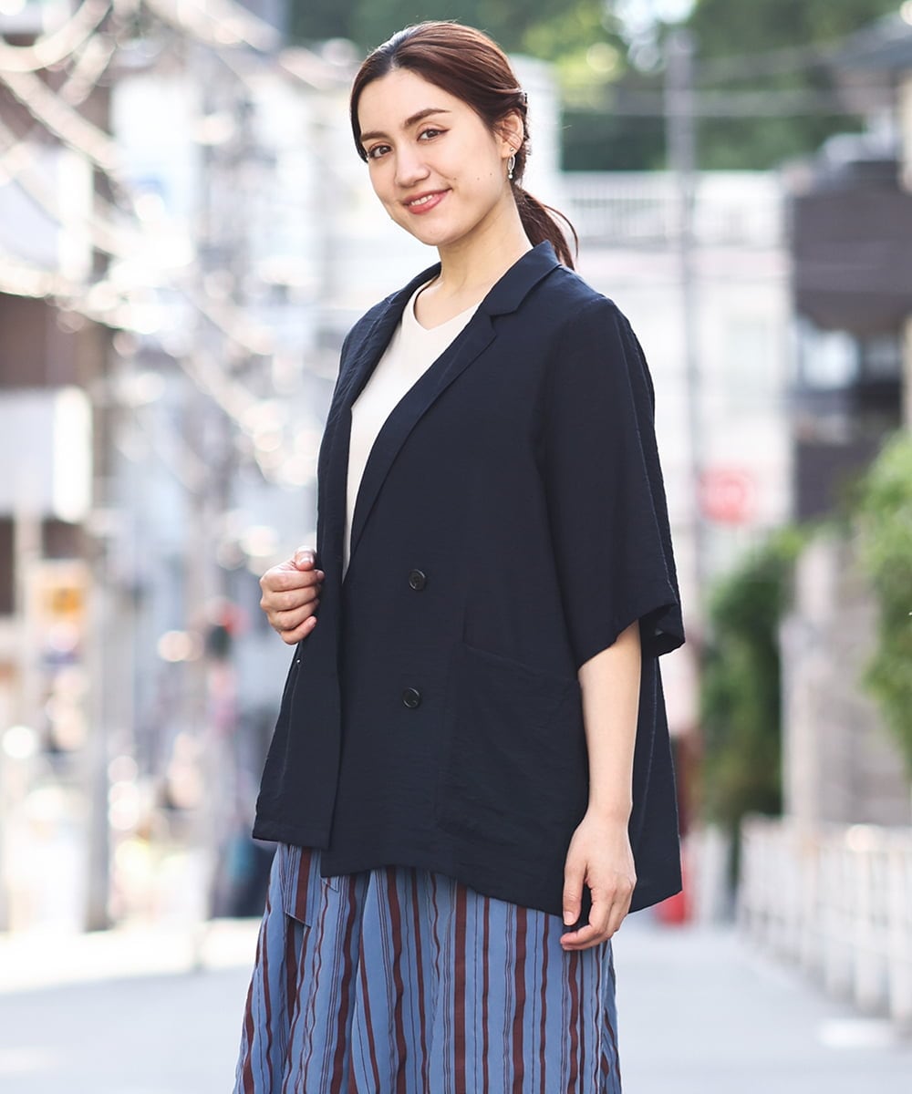 OLJHV09139 eur3(エウルキューブ) 【大きいサイズ】半袖ジャケット ネイビー(57)