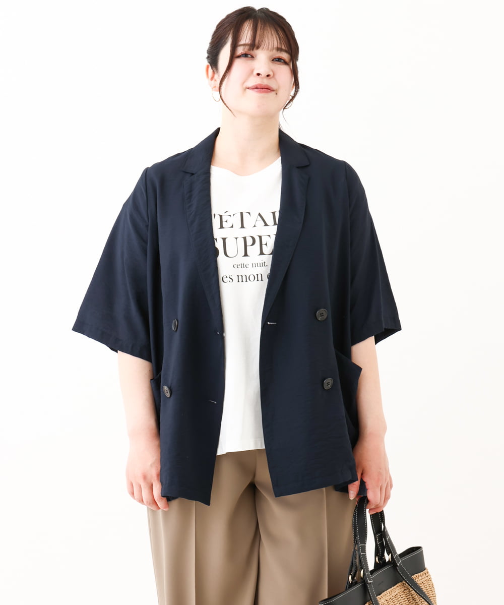 OLJHV09139 eur3(エウルキューブ) 【大きいサイズ】半袖ジャケット ネイビー(57)