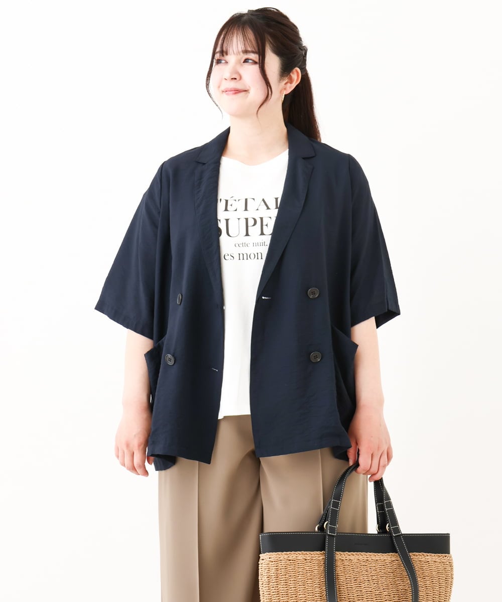 OLJHV09139 eur3(エウルキューブ) 【大きいサイズ】半袖ジャケット ネイビー(57)