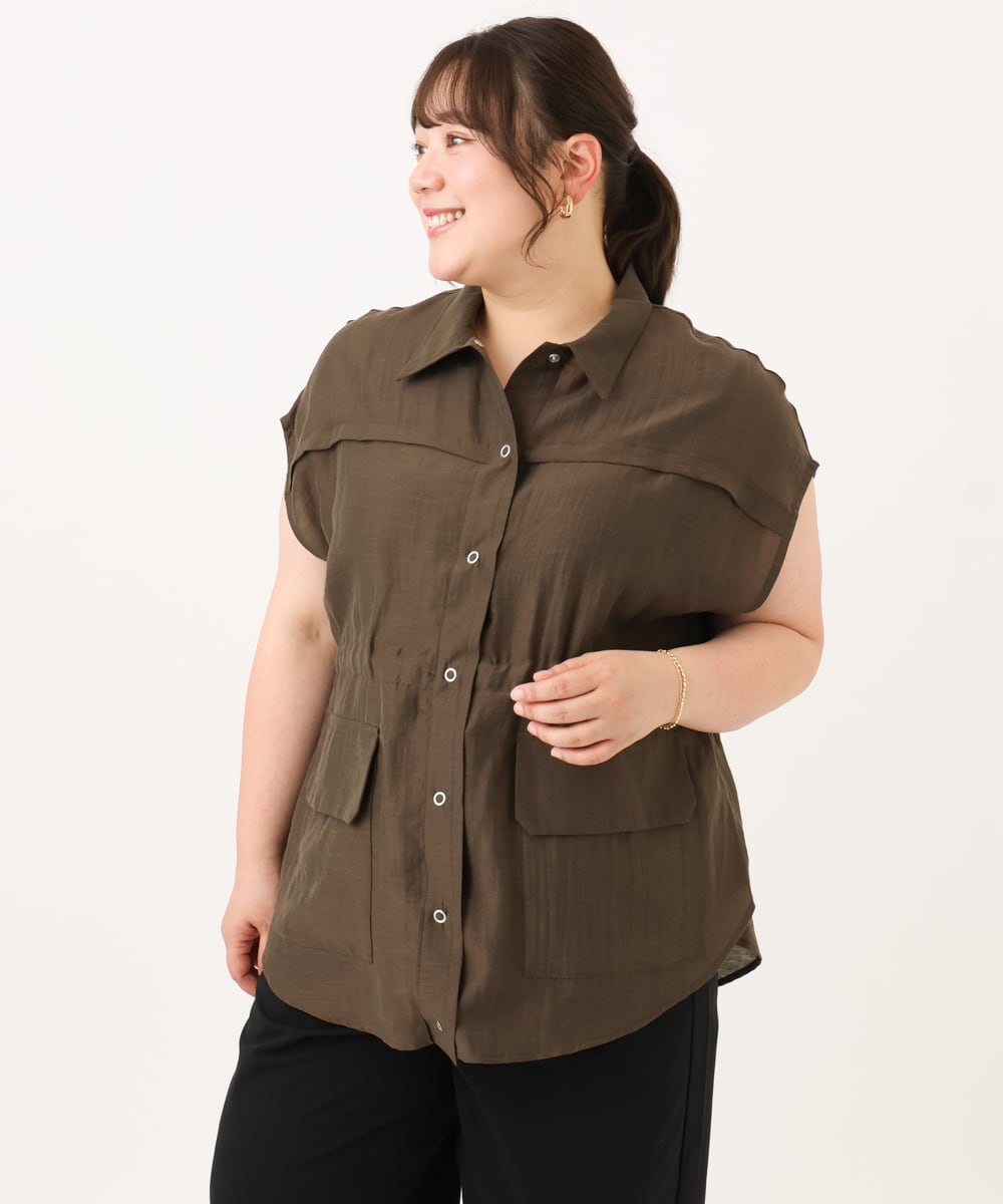 OLJID14109 eur3(エウルキューブ) 【WEB先行販売】【大きいサイズ】サファリ風ジャケット ダークブラウン