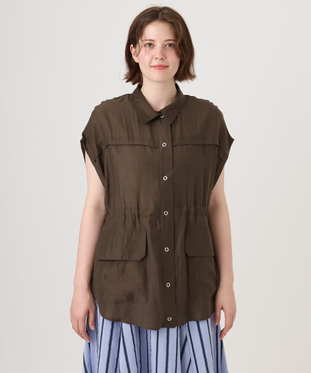 OLJID14109 eur3(エウルキューブ) 【WEB先行販売】【大きいサイズ】サファリ風ジャケット ダークブラウン