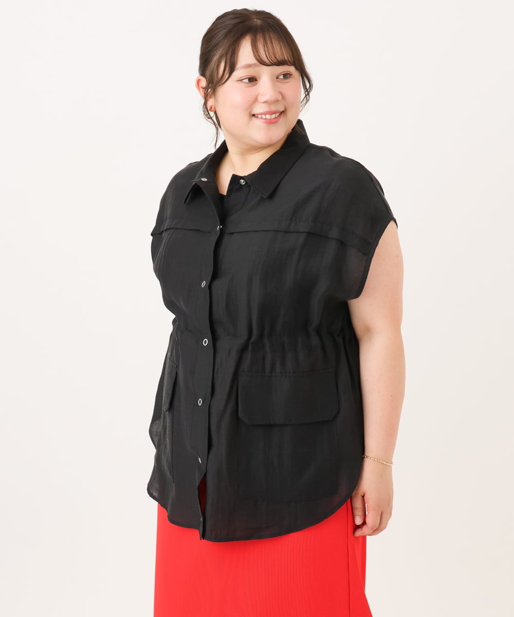 OLJID14109 eur3(エウルキューブ) 【WEB先行販売】【大きいサイズ】サファリ風ジャケット ブラック