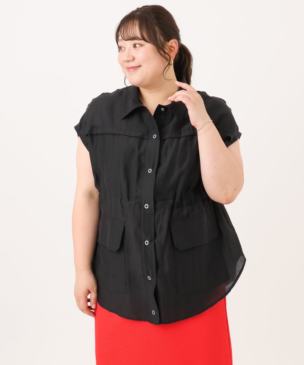 OLJID14109 eur3(エウルキューブ) 【WEB先行販売】【大きいサイズ】サファリ風ジャケット ブラック
