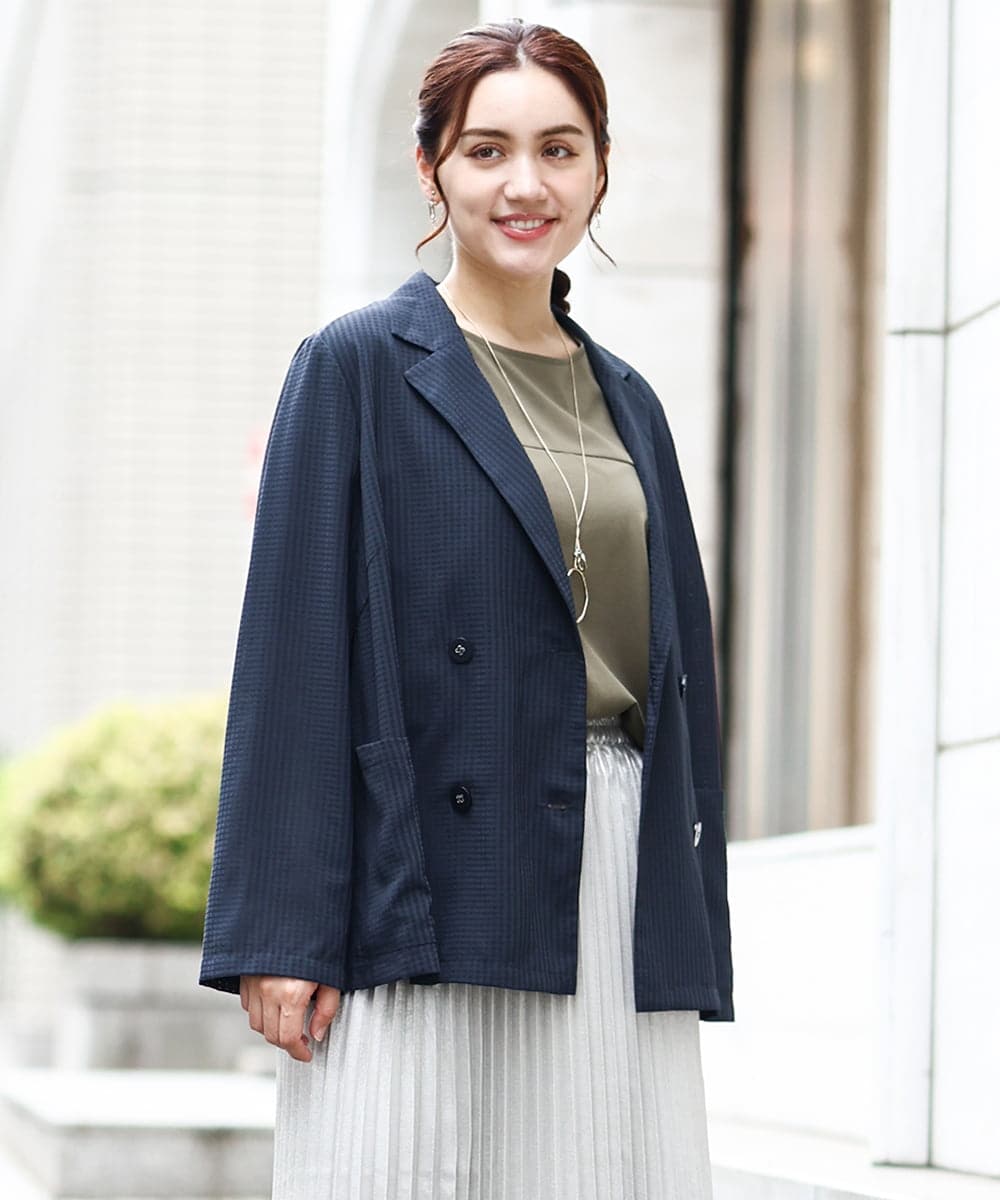 OLJIV10169 eur3(エウルキューブ) 【大きいサイズ】チェックシアージャケット ネイビー(57)